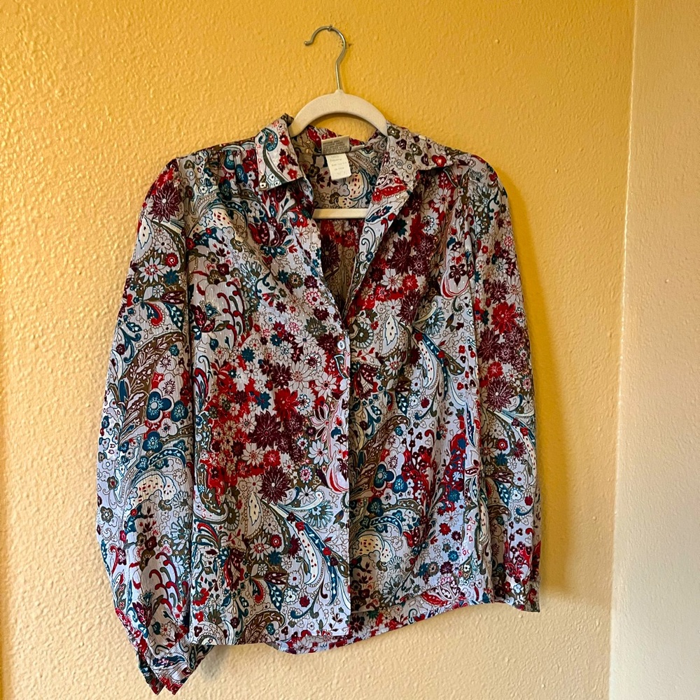 Vintage Button Up Top with Floral Pattern